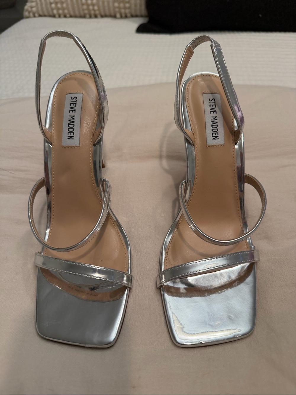 Steve Madden Metallic Silver Strappy Slingback Heels